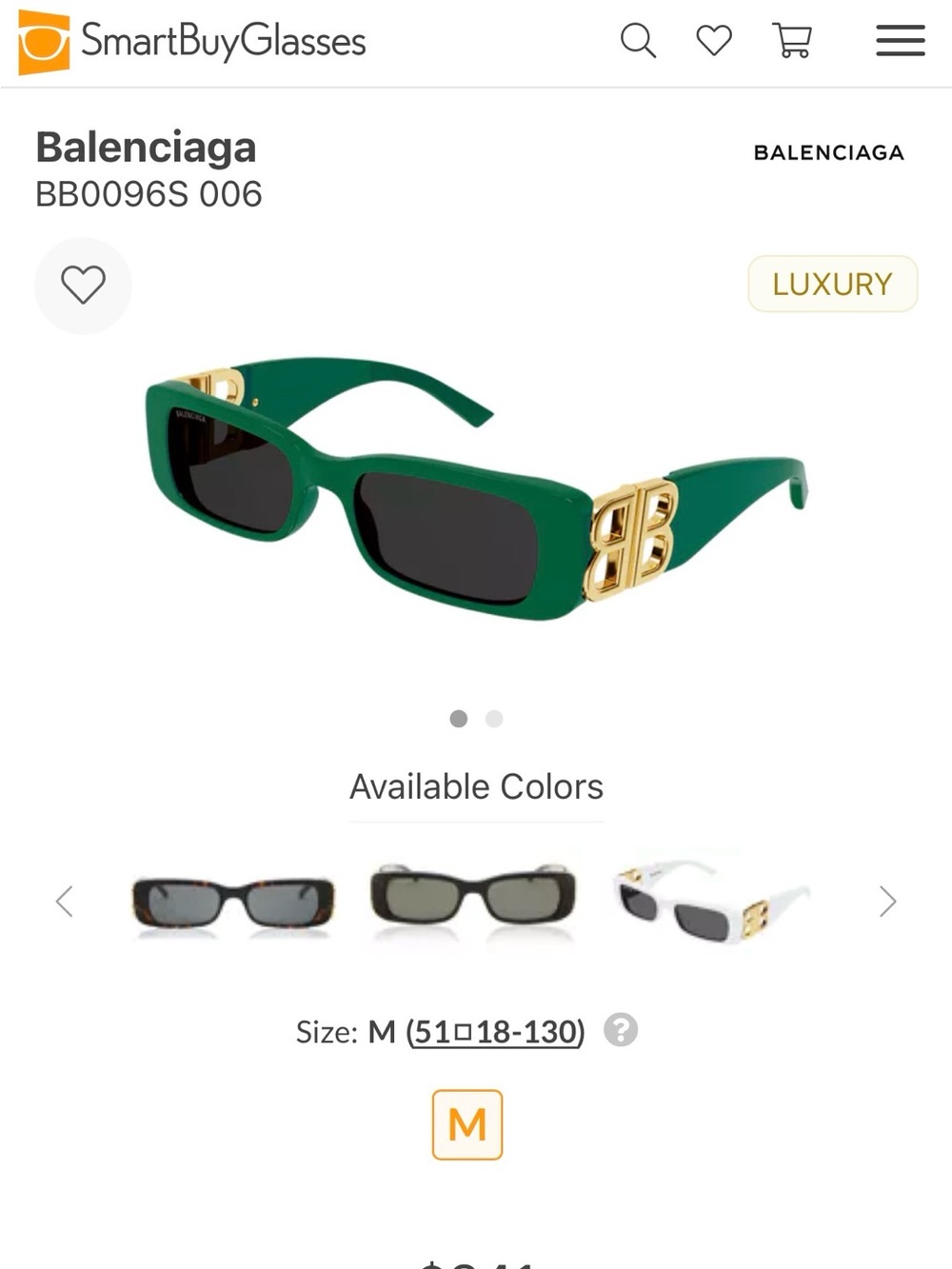 Balenciaga Green Rectangular Sunglasses with Gold BB Logo Accent - Picture 2 of 9